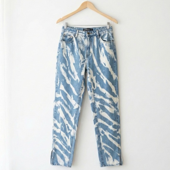 Lioness Denim - Lioness "Alabama" High Rise Jeans Tie Dye Bleach Wash Split Hem Straight Leg S